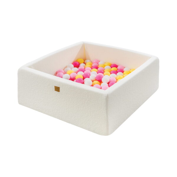 6805125bc487c2a34e975b7436887677 MeowBaby® Boucle White Square Balls Pit 90x90x40cm - 200 Pink White Yellow Balls