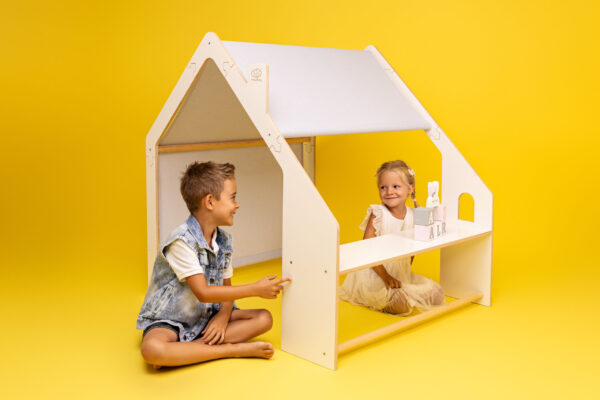 IMG_1013 MeowBaby® Natural Wooden House for Kids - Blue Roof