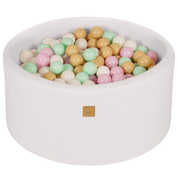 BOU04009PL Round Ball Pit with 300 Pastel pink/Mint/White/Beige balls, 90x40cm - White Boucle