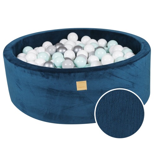 Meowbaby_round ball pit_blue_blue-white-metallic balls1 Round Ball Pit With 200 Blue/White/Metallic Balls, 90x30cm - Blue Velvet