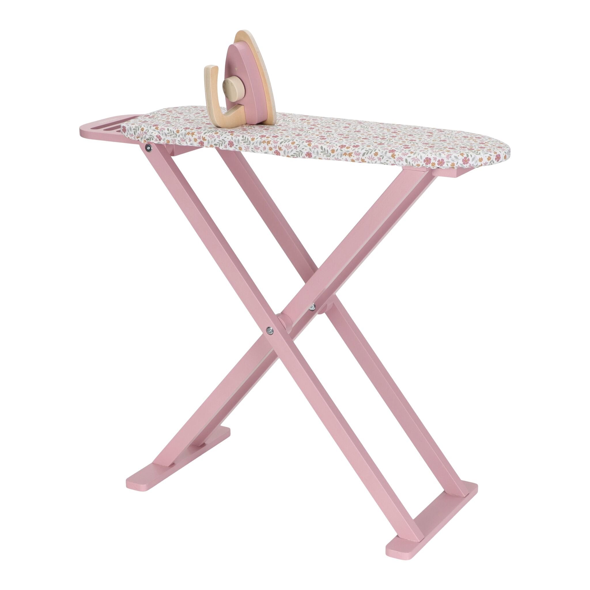 Wooden ironing board with iron